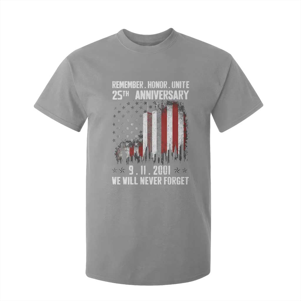 Remember Honor Unite 9 11 Memorial 25th Anniversary T Shirt For Kid We Will Never Forget Patriotic American Flag