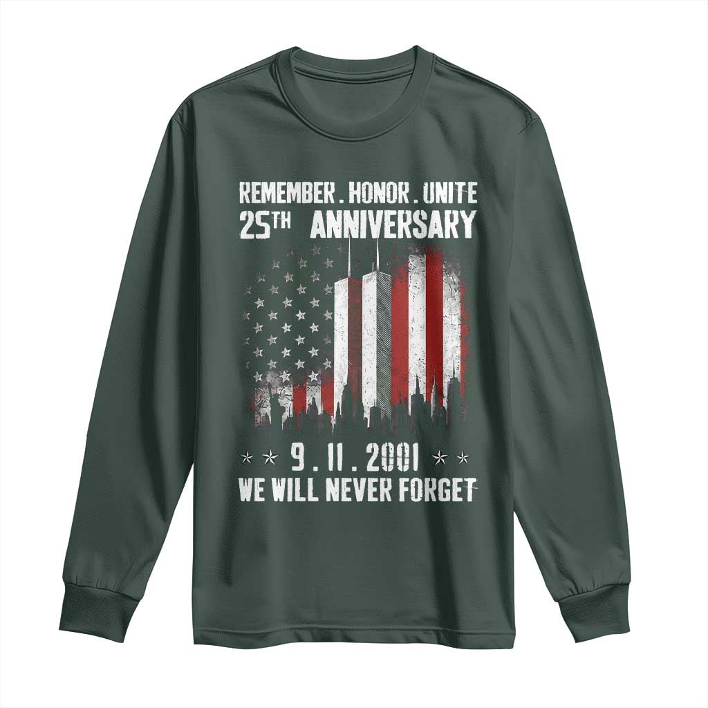 Remember Honor Unite 9 11 Memorial 25th Anniversary Long Sleeve Shirt We Will Never Forget Patriotic American Flag