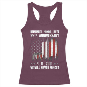 Remember Honor Unite 9 11 Memorial 25th Anniversary Racerback Tank Top We Will Never Forget Patriotic American Flag