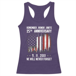 Remember Honor Unite 9 11 Memorial 25th Anniversary Racerback Tank Top We Will Never Forget Patriotic American Flag