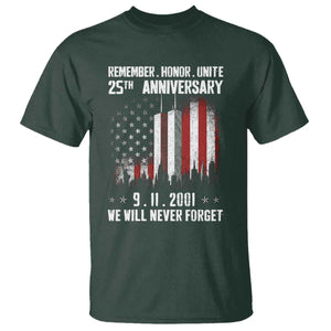 Remember Honor Unite 9 11 Memorial 25th Anniversary T Shirt We Will Never Forget Patriotic American Flag