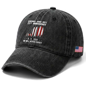 Remember Honor Unite 9 11 Memorial 25th Anniversary Washed Cotton Baseball Cap We Will Never Forget Patriotic American Flag