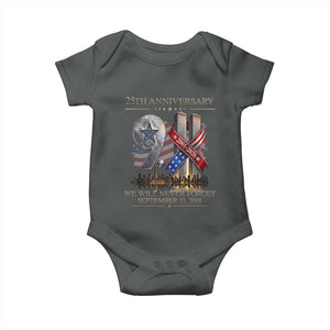 We Will Never Forget 9 11 Memorial 25th Anniversary Baby Onesie Patriotic American Flag Ribbon