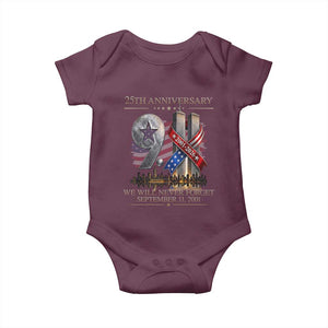We Will Never Forget 9 11 Memorial 25th Anniversary Baby Onesie Patriotic American Flag Ribbon