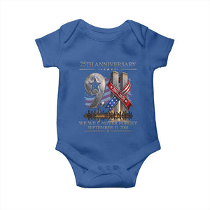 We Will Never Forget 9 11 Memorial 25th Anniversary Baby Onesie Patriotic American Flag Ribbon