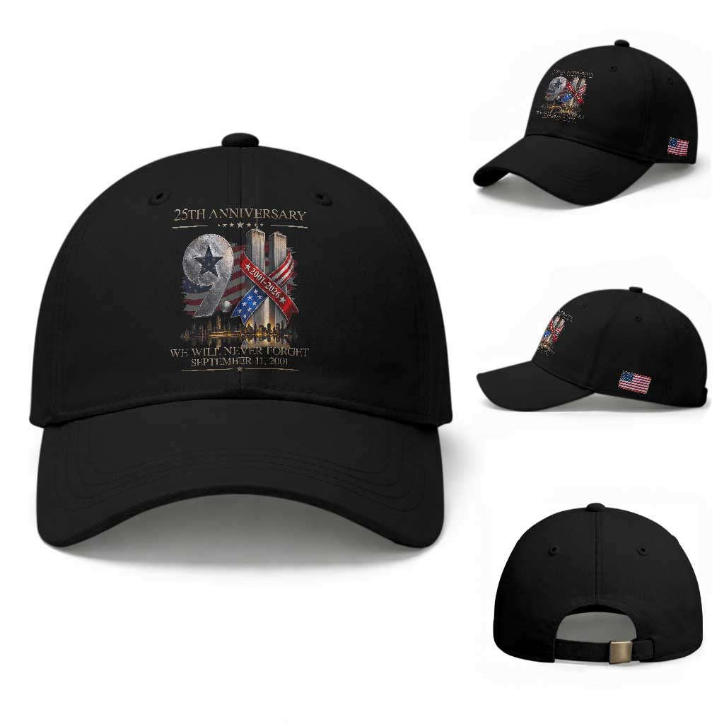 We Will Never Forget 9 11 Memorial 25th Anniversary Baseball Cap Patriotic American Flag Ribbon