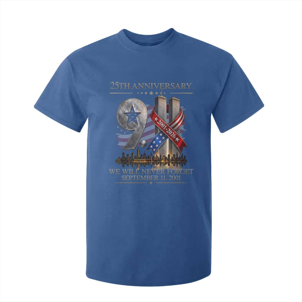 We Will Never Forget 9 11 Memorial 25th Anniversary T Shirt For Kid Patriotic American Flag Ribbon