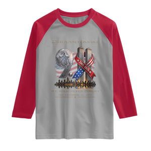 We Will Never Forget 9 11 Memorial 25th Anniversary Raglan Shirt Patriotic American Flag Ribbon