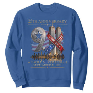 We Will Never Forget 9 11 Memorial 25th Anniversary Sweatshirt Patriotic American Flag Ribbon