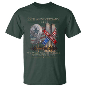 We Will Never Forget 9 11 Memorial 25th Anniversary T Shirt Patriotic American Flag Ribbon