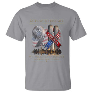 We Will Never Forget 9 11 Memorial 25th Anniversary T Shirt Patriotic American Flag Ribbon