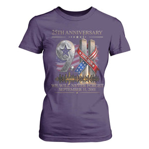 We Will Never Forget 9 11 Memorial 25th Anniversary T Shirt For Women Patriotic American Flag Ribbon