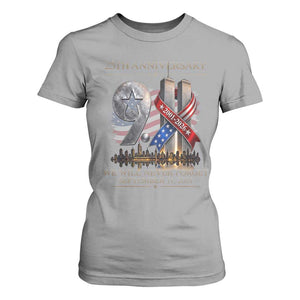 We Will Never Forget 9 11 Memorial 25th Anniversary T Shirt For Women Patriotic American Flag Ribbon