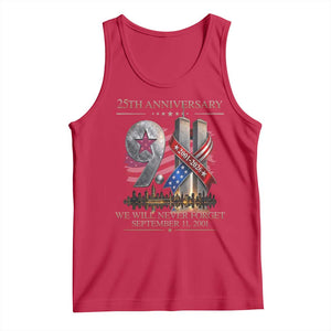 We Will Never Forget 9 11 Memorial 25th Anniversary Tank Top Patriotic American Flag Ribbon