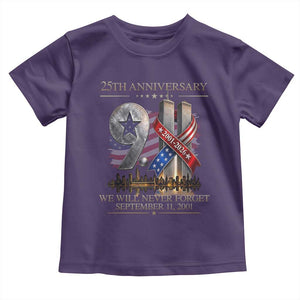 We Will Never Forget 9 11 Memorial 25th Anniversary Toddler T Shirt Patriotic American Flag Ribbon