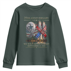 We Will Never Forget 9 11 Memorial 25th Anniversary Youth Sweatshirt Patriotic American Flag Ribbon