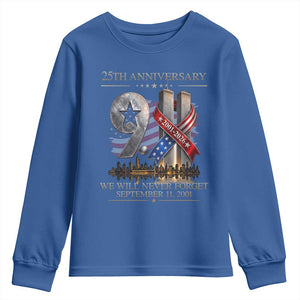 We Will Never Forget 9 11 Memorial 25th Anniversary Youth Sweatshirt Patriotic American Flag Ribbon