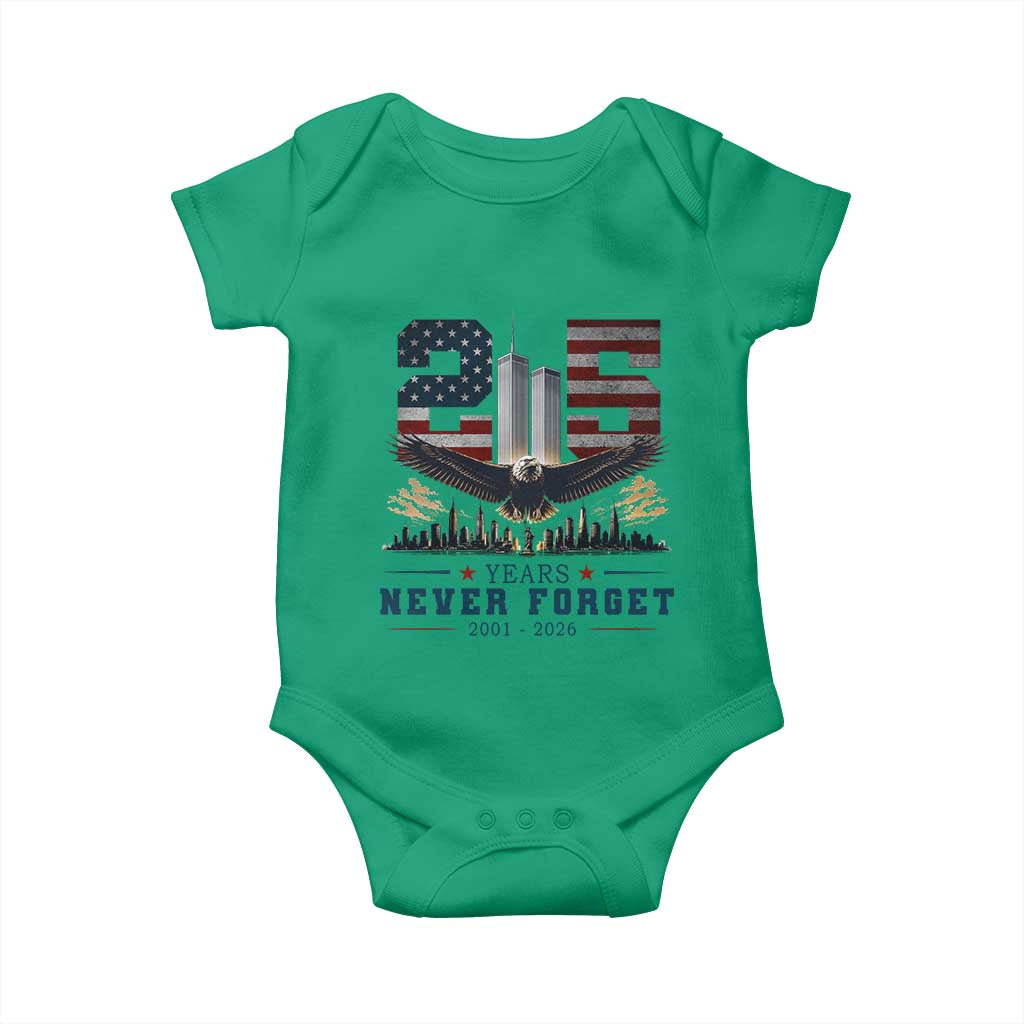 Patriotic Soaring Bald Eagle 9 11 Memorial 25th Anniversary Baby Onesie 25 Years 2021 2026 Never Forget