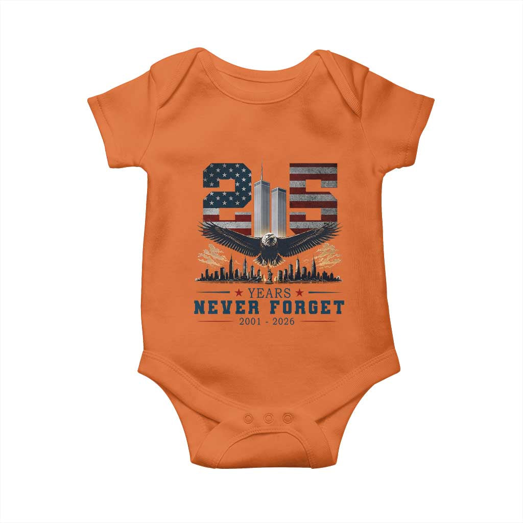 Patriotic Soaring Bald Eagle 9 11 Memorial 25th Anniversary Baby Onesie 25 Years 2021 2026 Never Forget