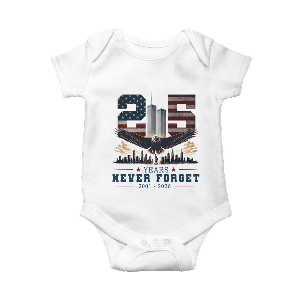 Patriotic Soaring Bald Eagle 9 11 Memorial 25th Anniversary Baby Onesie 25 Years 2021 2026 Never Forget