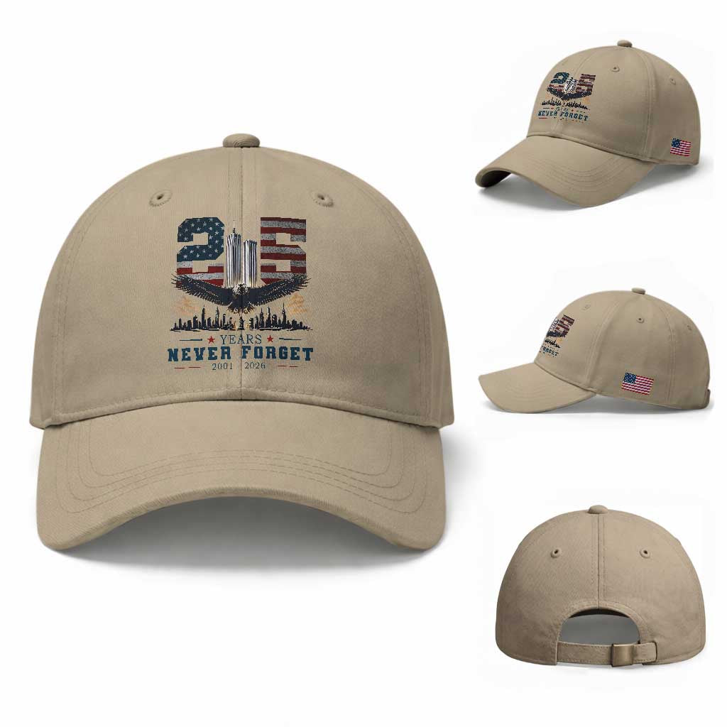 Patriotic Soaring Bald Eagle 9 11 Memorial 25th Anniversary Baseball Cap 25 Years 2021 2026 Never Forget