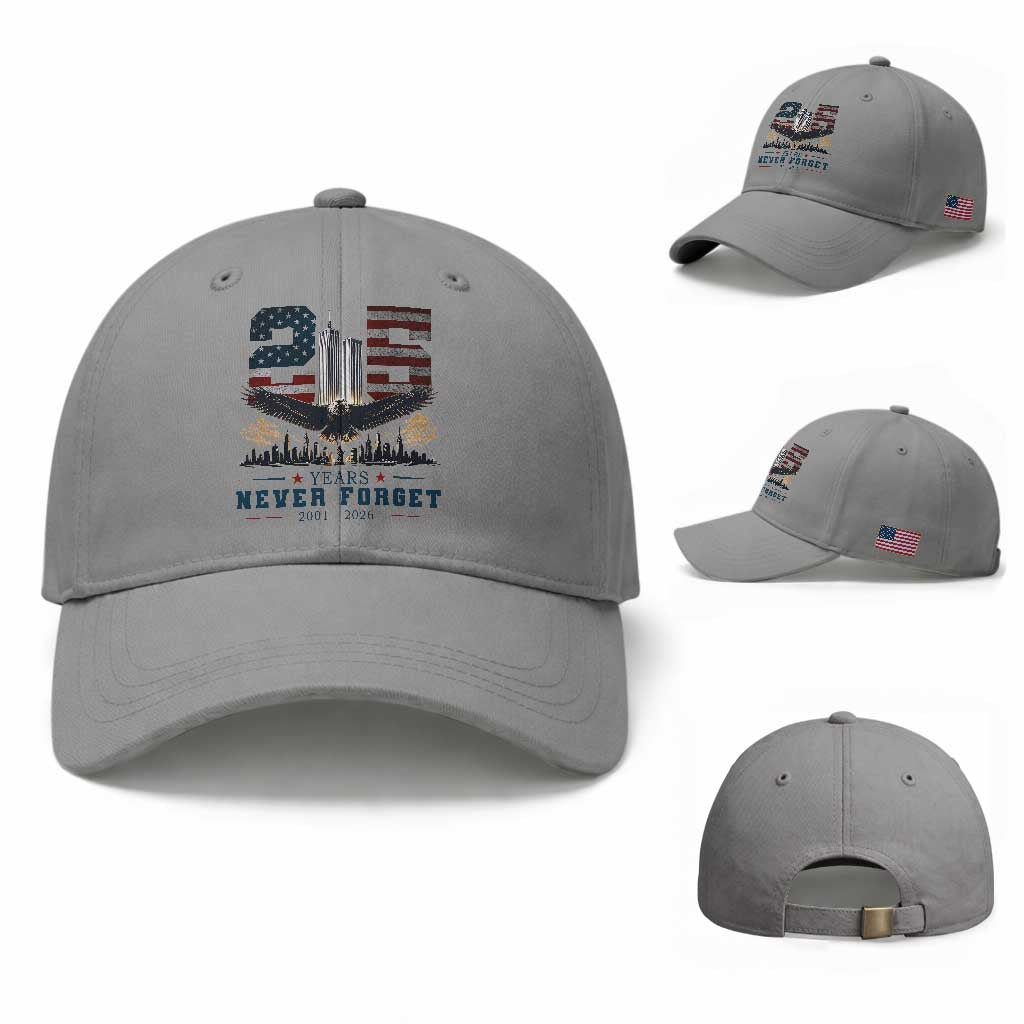 Patriotic Soaring Bald Eagle 9 11 Memorial 25th Anniversary Baseball Cap 25 Years 2021 2026 Never Forget