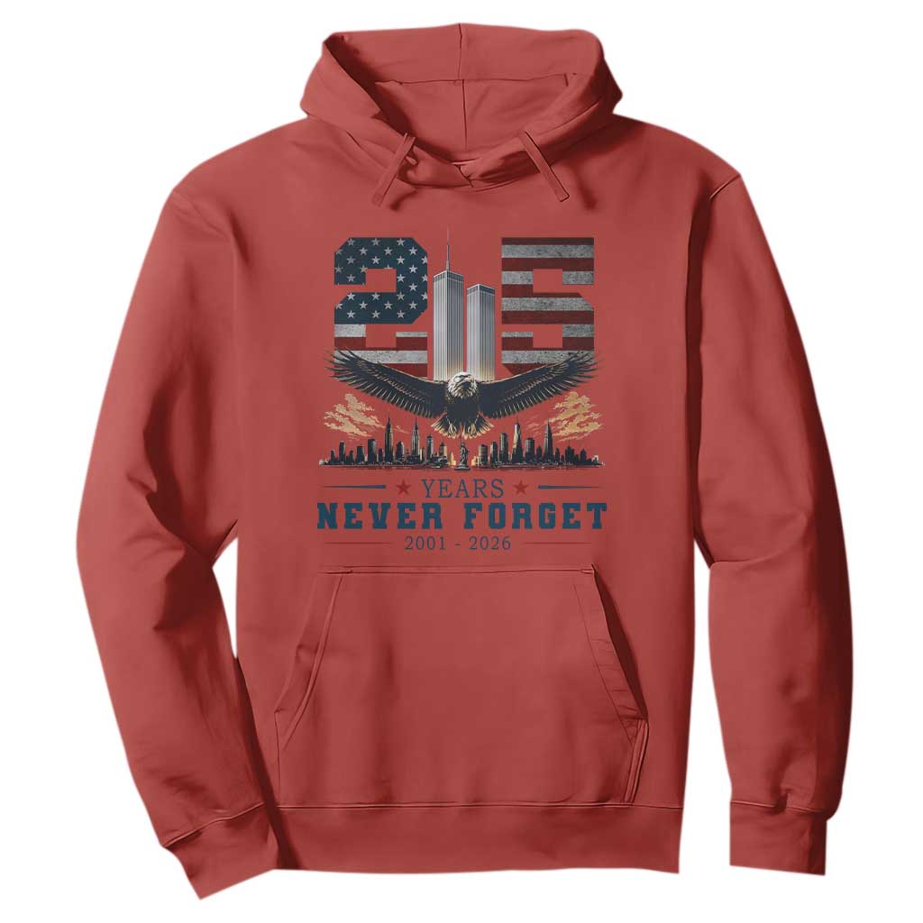 Patriotic Soaring Bald Eagle 9 11 Memorial 25th Anniversary Hoodie 25 Years 2021 2026 Never Forget