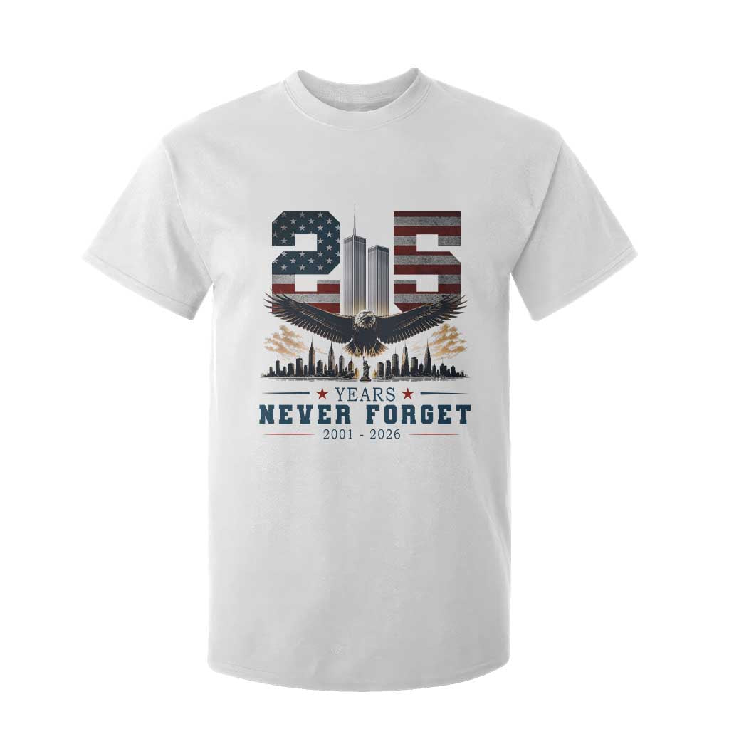 Patriotic Soaring Bald Eagle 9 11 Memorial 25th Anniversary T Shirt For Kid 25 Years 2021 2026 Never Forget