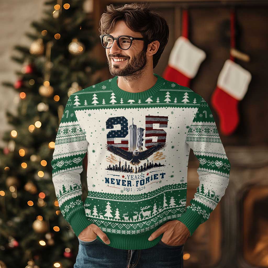 Patriotic Soaring Bald Eagle 9 11 Memorial 25th Anniversary Ugly Christmas Sweater 25 Years 2021 2026 Never Forget