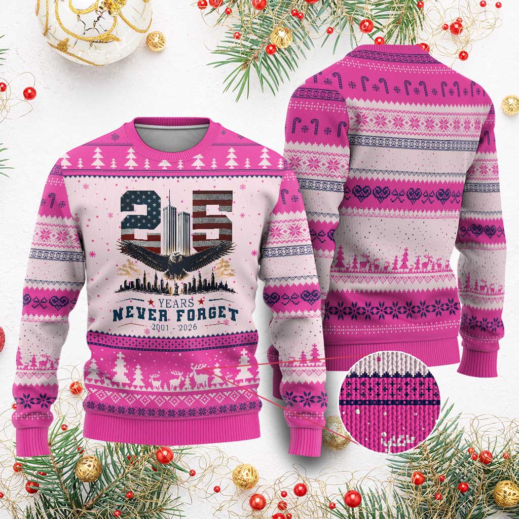 Patriotic Soaring Bald Eagle 9 11 Memorial 25th Anniversary Ugly Christmas Sweater 25 Years 2021 2026 Never Forget