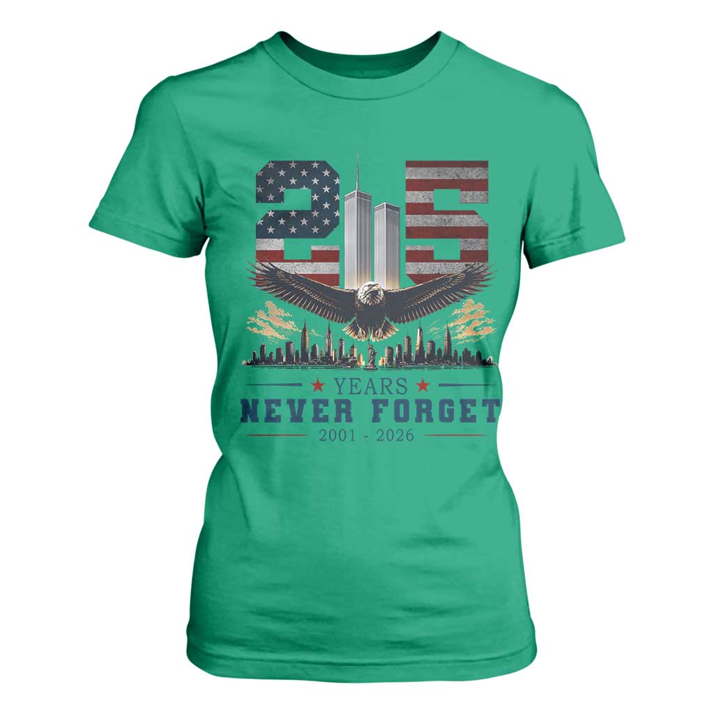 Patriotic Soaring Bald Eagle 9 11 Memorial 25th Anniversary T Shirt For Women 25 Years 2021 2026 Never Forget