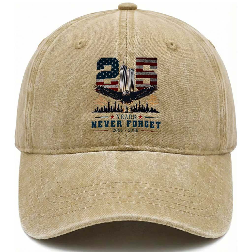 Patriotic Soaring Bald Eagle 9 11 Memorial 25th Anniversary Washed Cotton Baseball Cap 25 Years 2021 2026 Never Forget