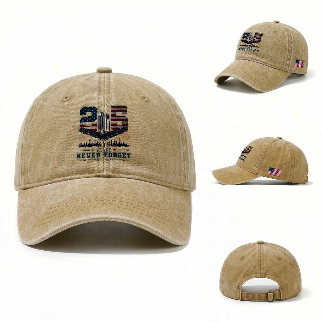 Patriotic Soaring Bald Eagle 9 11 Memorial 25th Anniversary Washed Cotton Baseball Cap 25 Years 2021 2026 Never Forget