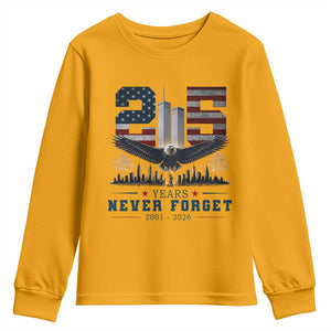 Patriotic Soaring Bald Eagle 9 11 Memorial 25th Anniversary Youth Sweatshirt 25 Years 2021 2026 Never Forget
