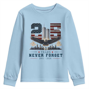 Patriotic Soaring Bald Eagle 9 11 Memorial 25th Anniversary Youth Sweatshirt 25 Years 2021 2026 Never Forget