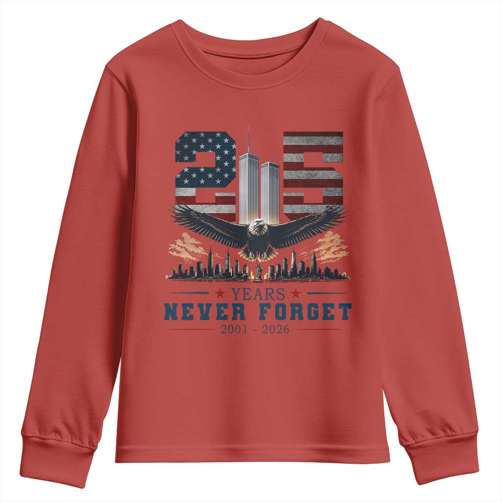 Patriotic Soaring Bald Eagle 9 11 Memorial 25th Anniversary Youth Sweatshirt 25 Years 2021 2026 Never Forget