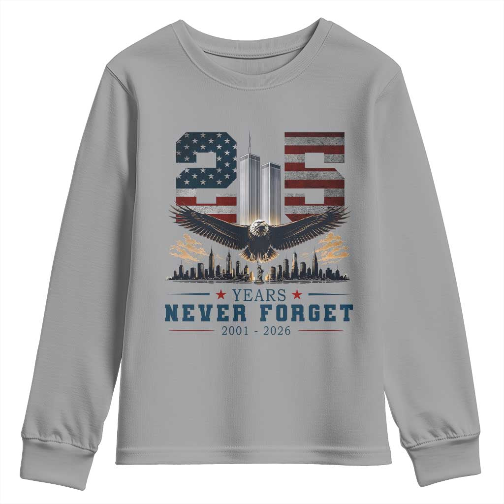Patriotic Soaring Bald Eagle 9 11 Memorial 25th Anniversary Youth Sweatshirt 25 Years 2021 2026 Never Forget