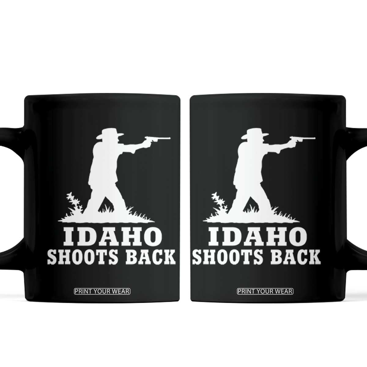 Idaho Shoots Back Cowboy Gunslinger Silhouette Patriotic Graphic Coffee Mug