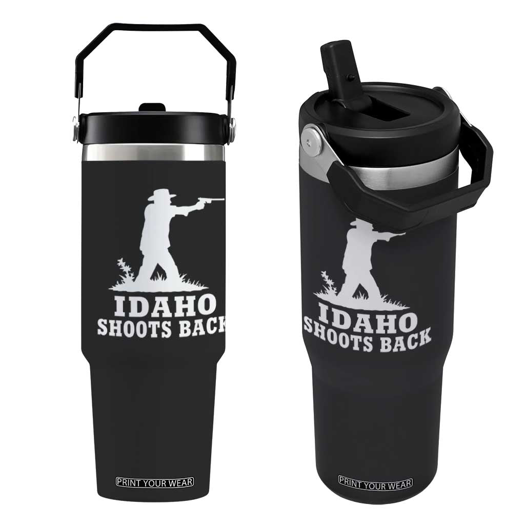 Idaho Shoots Back Cowboy Gunslinger Silhouette Patriotic Graphic Flip Straw Tumbler