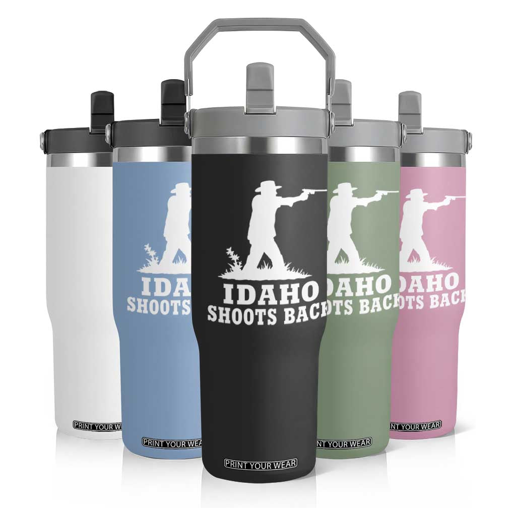 Idaho Shoots Back Cowboy Gunslinger Silhouette Patriotic Graphic Flip Straw Tumbler