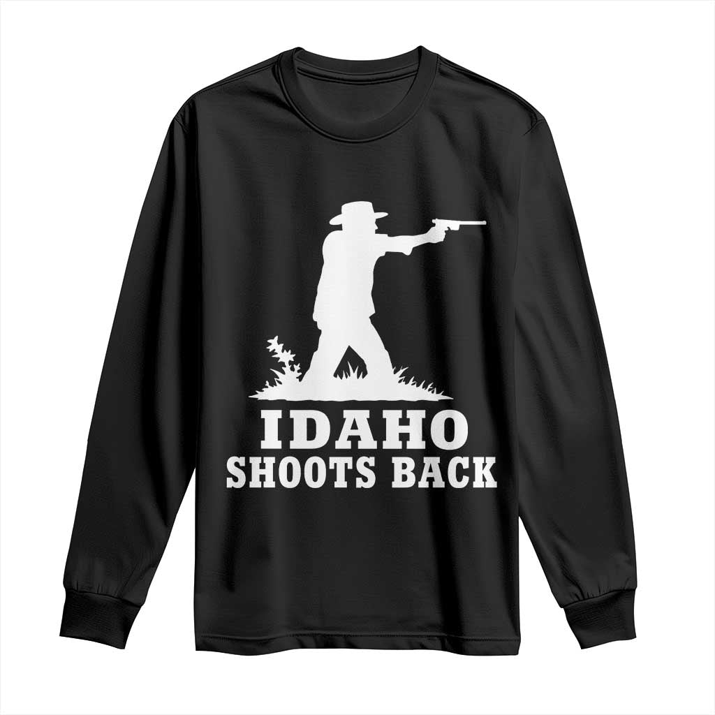 Idaho Shoots Back Cowboy Gunslinger Silhouette Patriotic Graphic Long Sleeve Shirt TS02 Black Print Your Wear