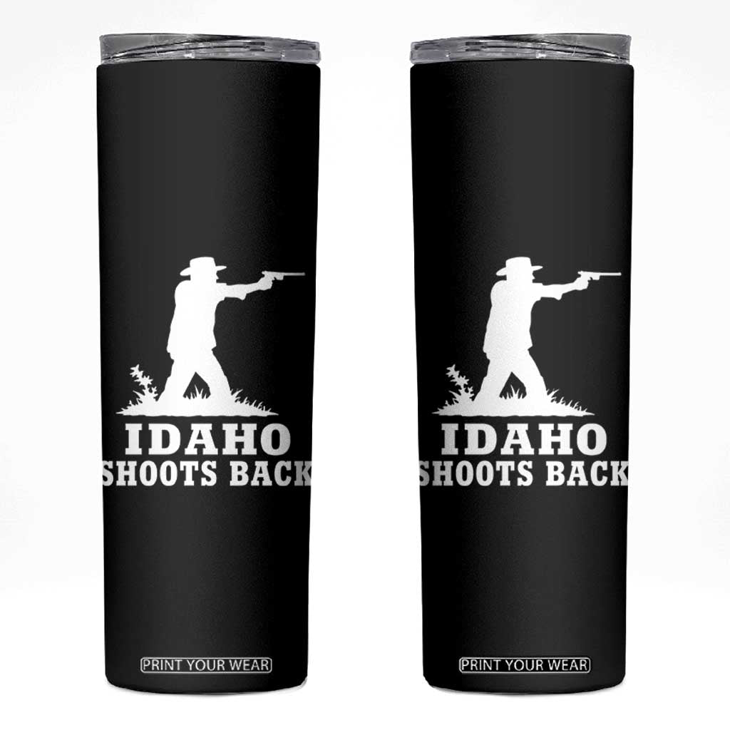 Idaho Shoots Back Cowboy Gunslinger Silhouette Patriotic Graphic Skinny Tumbler TS02 Black Print Your Wear