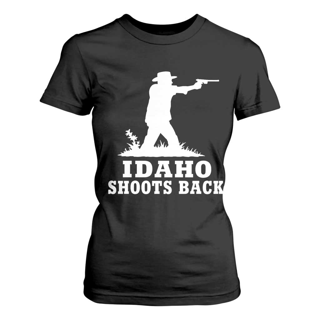 Idaho Shoots Back Cowboy Gunslinger Silhouette Patriotic Graphic T Shirt For Women TS02 Black Print Your Wear