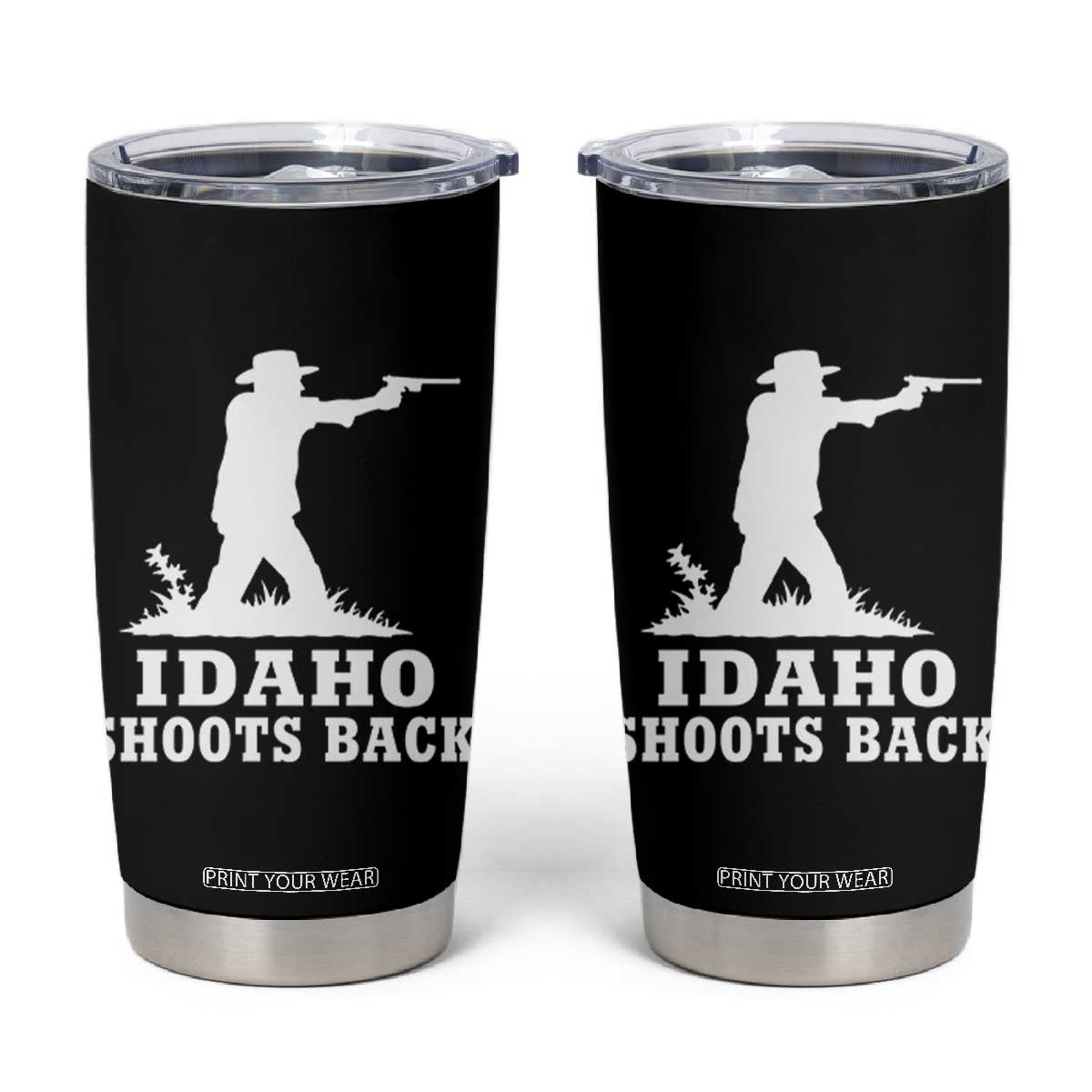 Idaho Shoots Back Cowboy Gunslinger Silhouette Patriotic Graphic Tumbler Cup TS02 Black Print Your Wear