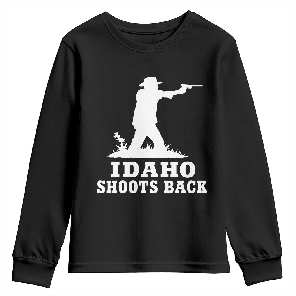 Idaho Shoots Back Cowboy Gunslinger Silhouette Patriotic Graphic Youth Sweatshirt TS02 Black Print Your Wear