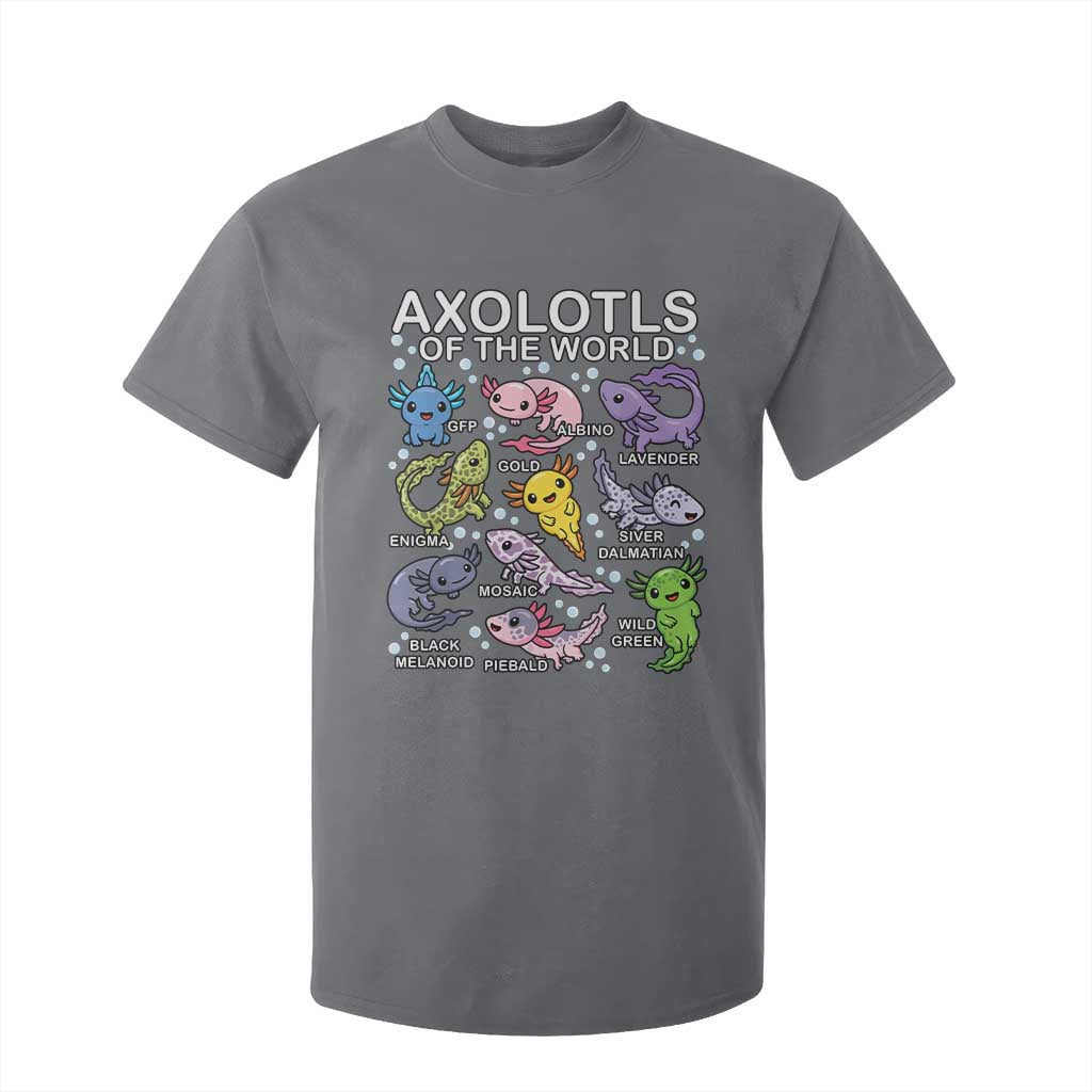 Kawaii Axolotl T Shirt For Kid Axolotls of the World Animals Aquarium Species TS02 Charcoal Print Your Wear