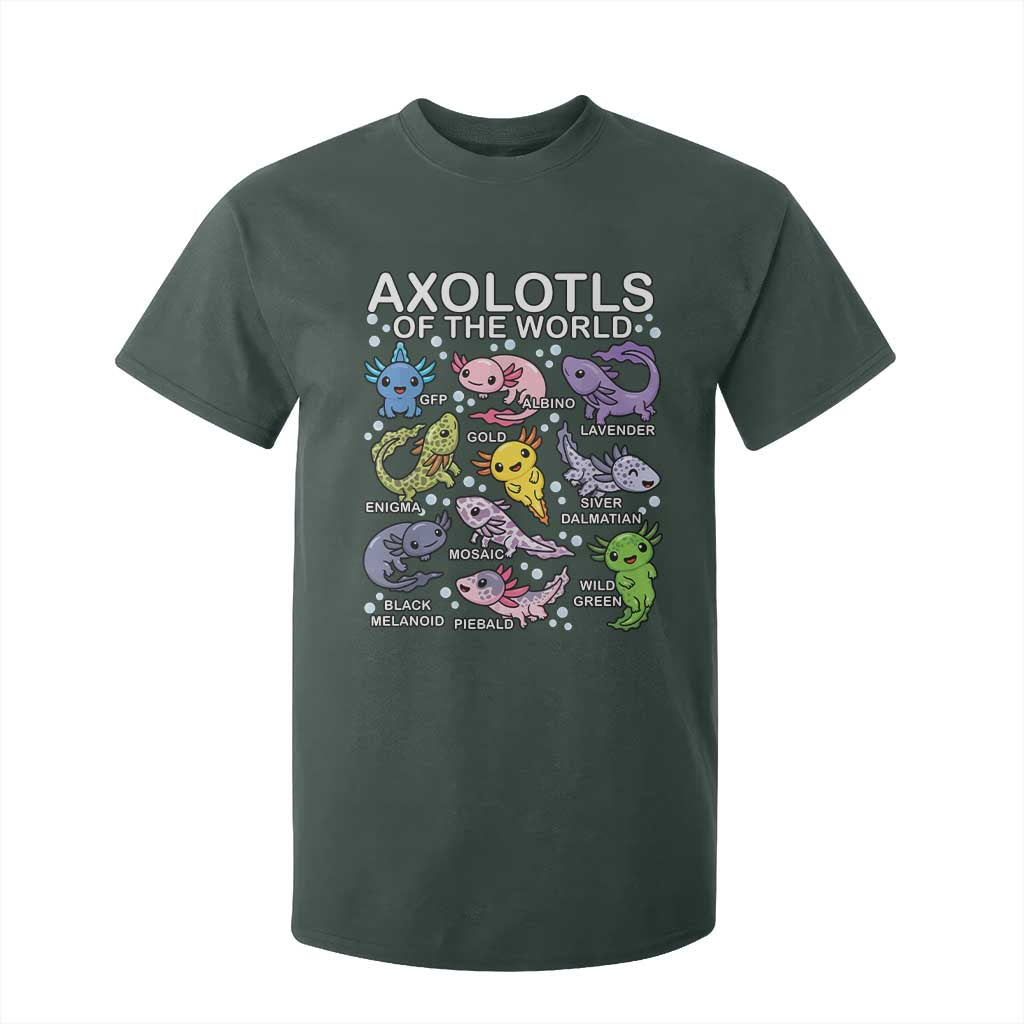 Kawaii Axolotl T Shirt For Kid Axolotls of the World Animals Aquarium Species TS02 Dark Forest Green Print Your Wear