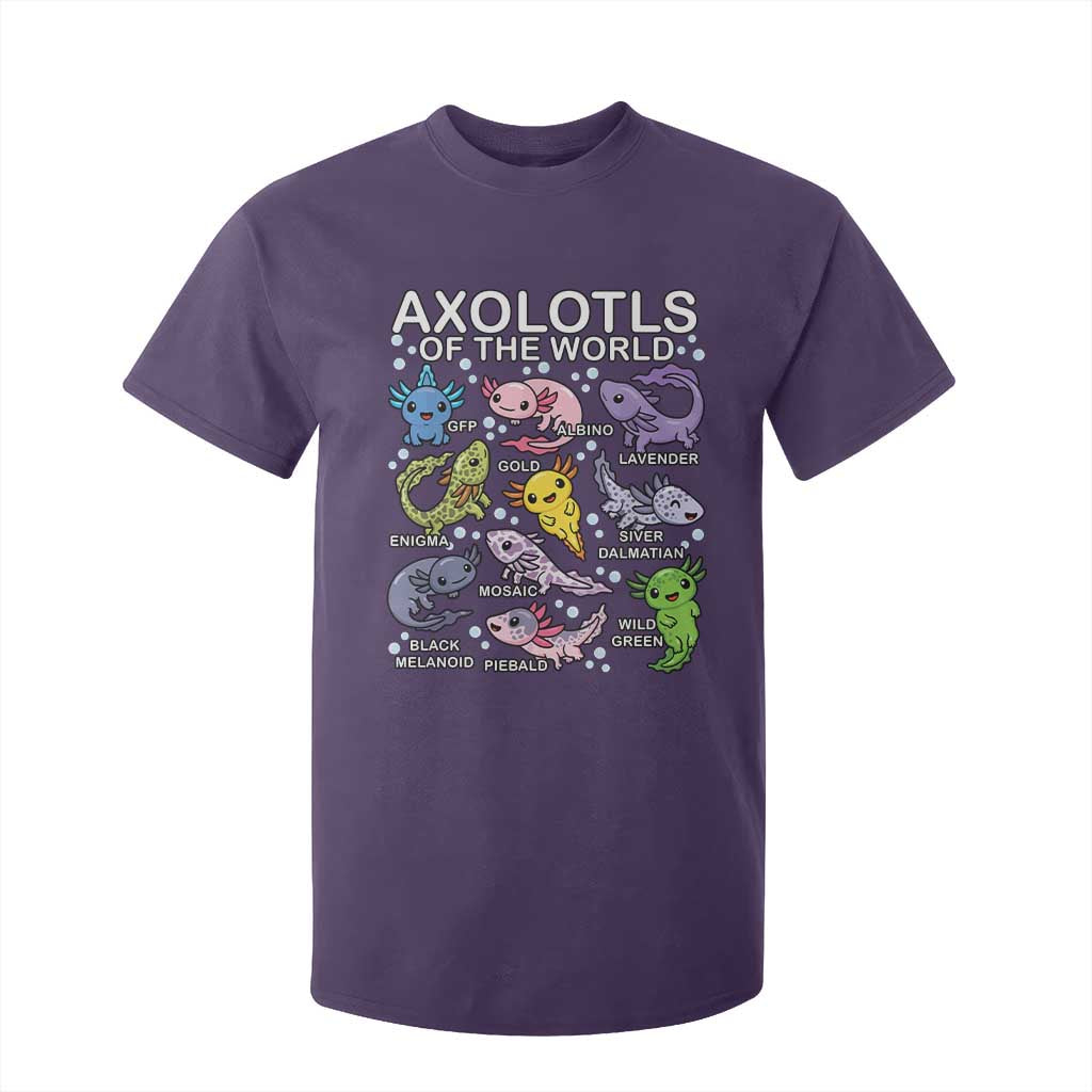 Kawaii Axolotl T Shirt For Kid Axolotls of the World Animals Aquarium Species TS02 Purple Print Your Wear
