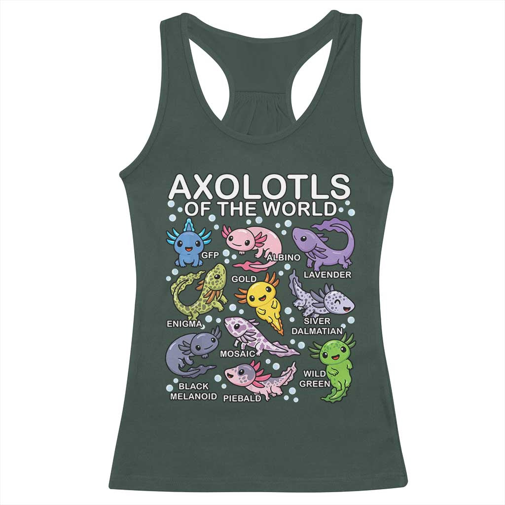Kawaii Axolotl Racerback Tank Top Axolotls of the World Animals Aquarium Species TS02 Dark Forest Green Print Your Wear