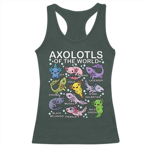Kawaii Axolotl Racerback Tank Top Axolotls of the World Animals Aquarium Species TS02 Dark Forest Green Print Your Wear